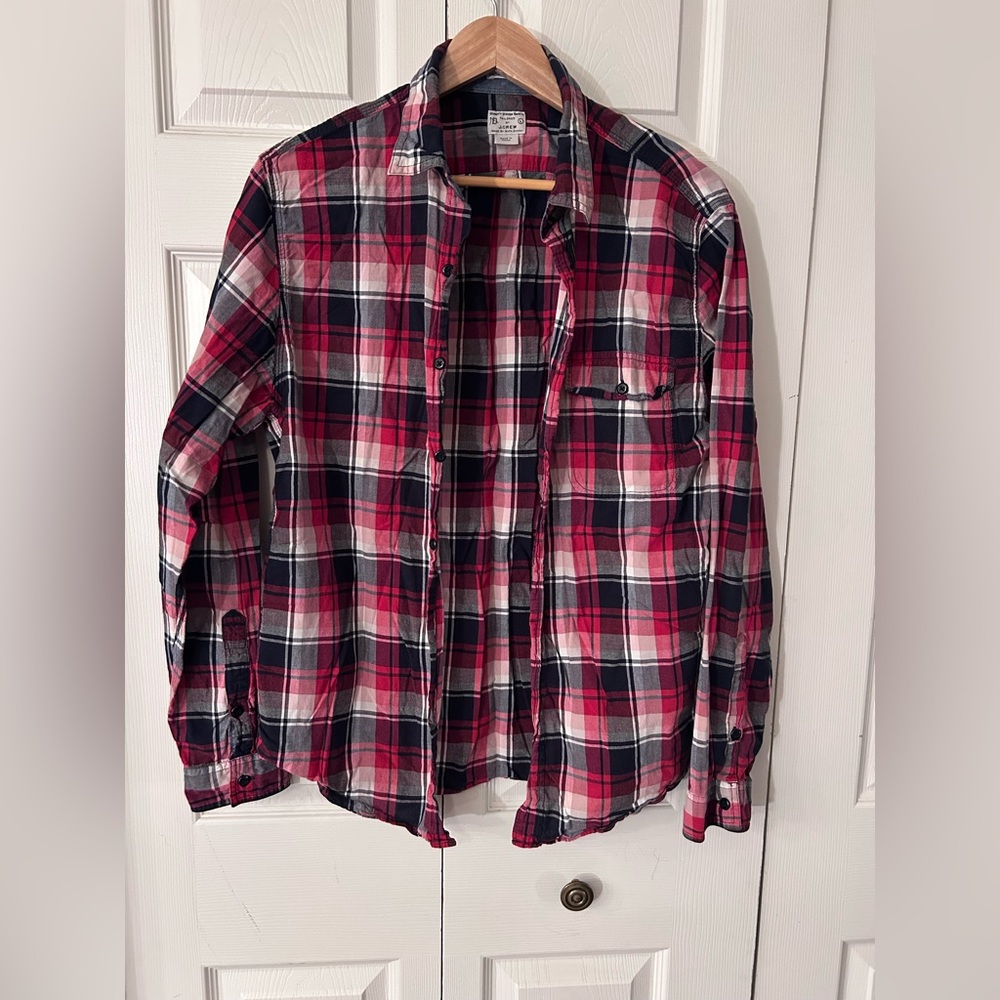 J. Crew Men's Casual Plaid Shirt - Red, Navy, White